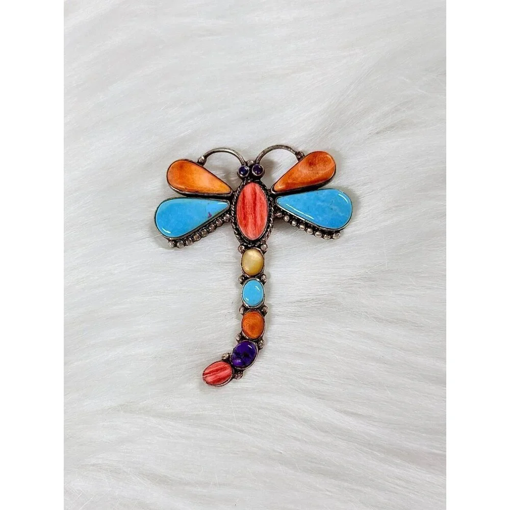 Sterling‎ Silver 925 Multicolor Dragonfly Brooch